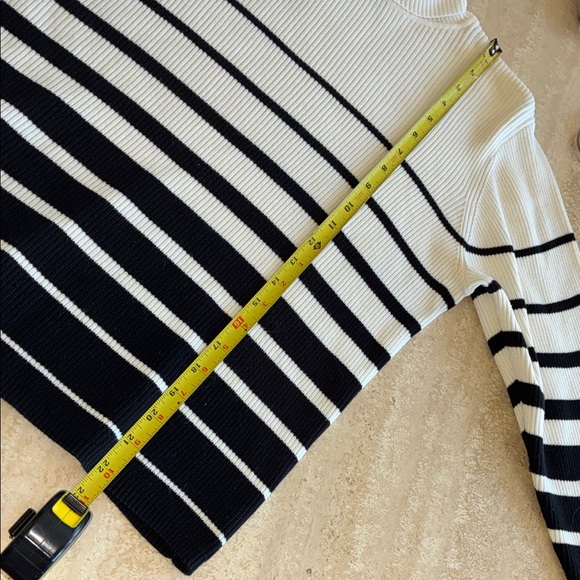 CHARTER CLUB Striped Ribbed Turtleneck Sweater - Black and White. Petite Large - Picture 7 of 12